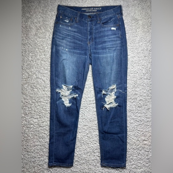 American Eagle Jeans Womens 4 Vintage Hi Rise Button Fly Dark Wash Distressed - Picture 1 of 5